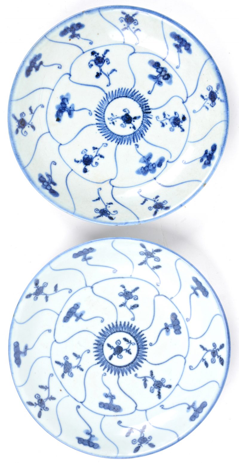 Paar borden van blauw en wit Chinees porselein.