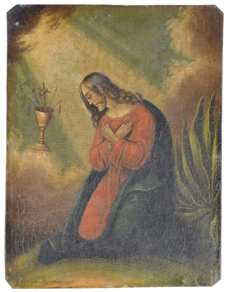 “Christus bij de graal”. Een olieverfschilderijtje op koper.