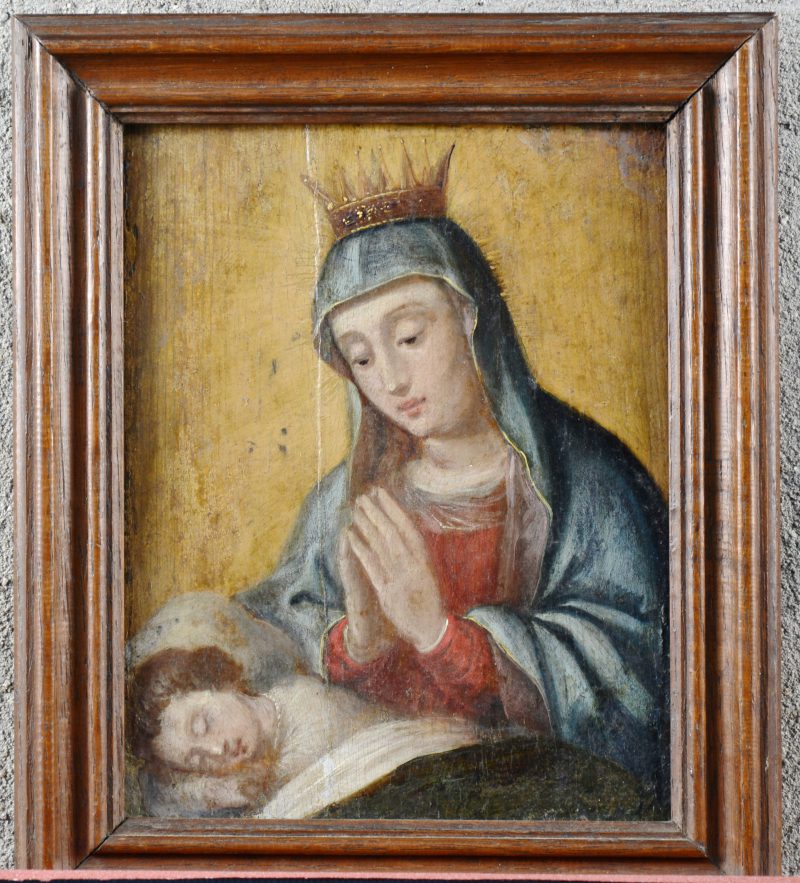 “Madonna met kind”. Olieverf op paneel. Vermoedelijk 18de eeuws.