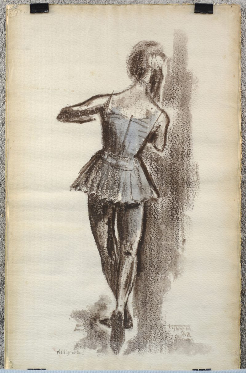 “Ballerina”. Aquarel en inkt op papier. Onduidelijk gesigneerd en gedateerd ‘68.