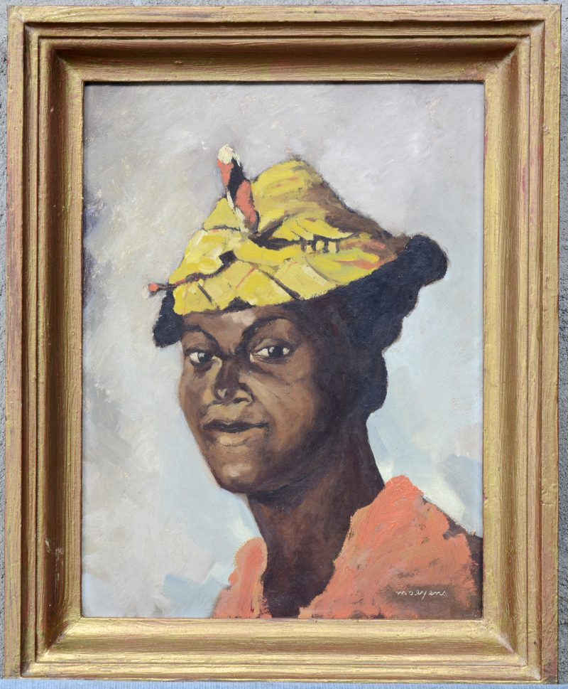 “Afrikaans vrouwenportret.” Olieverf op paneel. Gesigneerd.
