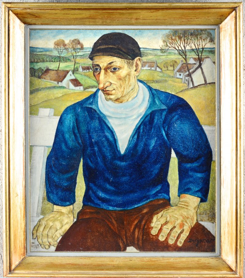 “Portret van een boer”. Olieverf op doek. Gesigneerd.