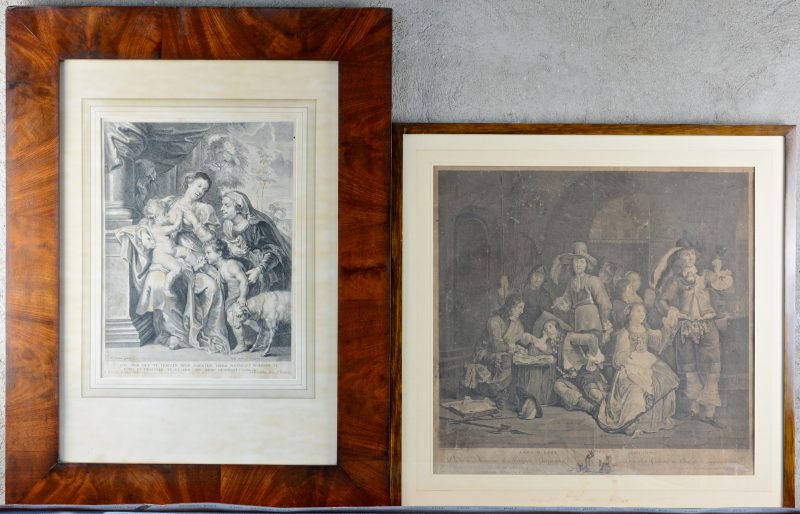 Twee grafische werken, waarbij één naar een werk van Schalaken en één naar Rubens.