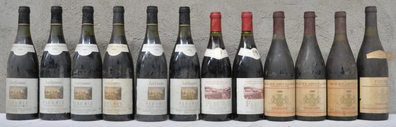 Lot rode wijn        aantal: 12 bt Beaujolais-Villages A.C.  Deroye, Beaune   1986  aantal: 3 bt Fleurie A.C.  Deroye, Beaune   1990  aantal: 1 bt Fleurie Les Garants A.C.  Thomas la Chevalière, Beaujeu M.O.  1992  aantal: 6 bt Fleurie A.C.  Dom. Morillon, Fleurie M.B.  1999  aantal: 2 bt