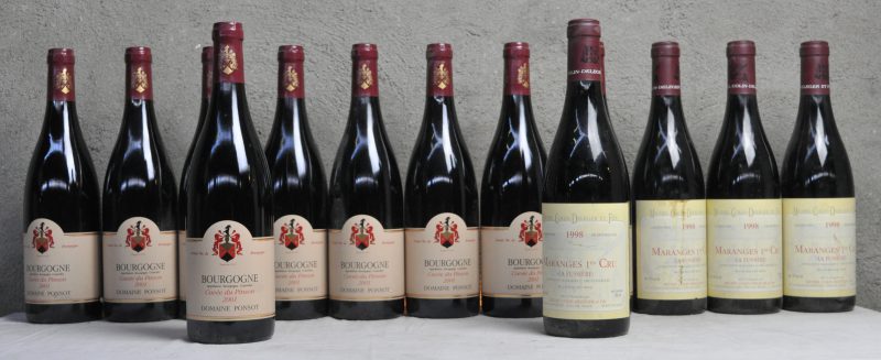 Lot rode bourgogne        aantal: 13 bt Bourgogne Cuvée du Pinson A.C.  Dom. Ponsot, Morey-St-Denis M.D.  2001  aantal: 9 bt Maranges 1e Cru La Fussière A.C.  Michel Collin-Deléger & Fils, Chassagne M.O.  1998  aantal: 4 bt