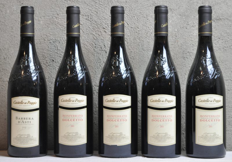 Lot rode wijn        aantal: 5 bt Barbera d’Asti DO.C.  Castello del Poggio, Asti M.O.  2002  aantal: 1 bt Dolcetto Monferrato DO.C.  Castello del Poggio, Asti M.O.  2003  aantal: 4 bt
