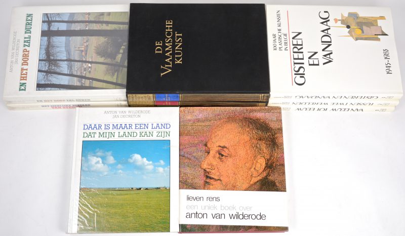 Een lot boeken over kunst en cultuur in België. O.a. ‘De schoonheid van België’ (A.J. Delen); Anton van Wildrode - Gedichten een drieluik (met dedicatie). En 100 jaar plastische kunsten in België.