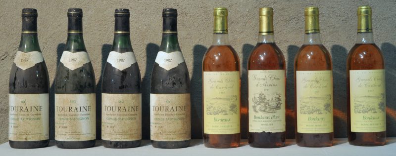 Lot witte wijn        aantal: 8 bt Touraine Cépage Sauvignon A.C.   Pierre Chainier, Amboise M.O.  1987  aantal: 4 bt Grand Chais de Cardival A.C. Bordeaux Blanc Moelleux   M.O.  1997  aantal: 4 bt