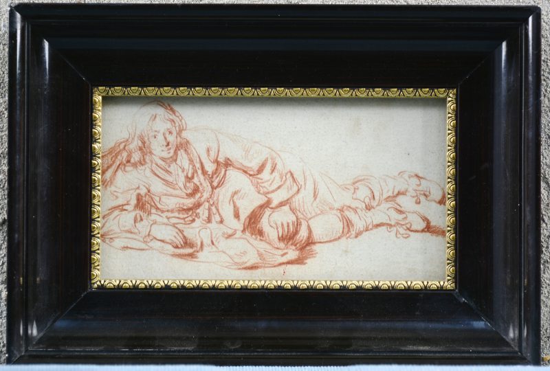 “Liggende man”. Een sanguinetekening op papier. XVIIIe eeuw.