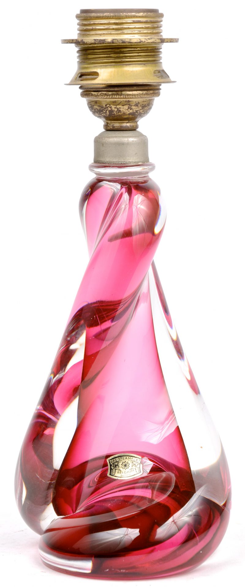 Lampvoet van rose kristal. Gemerkt onderaan en met etiket.