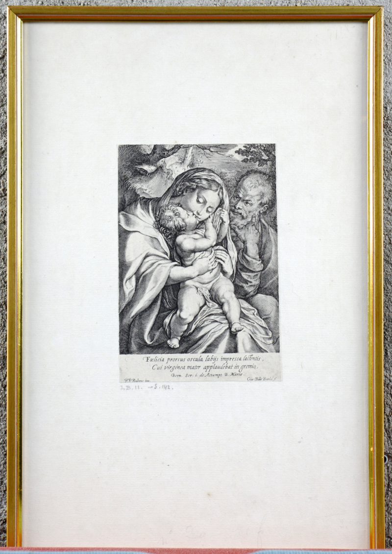 “Heilige Maagd met kind.” Gravure naar P.P. Rubens. Genummerd I.B.11 - 142. Recent gerestaureerd.