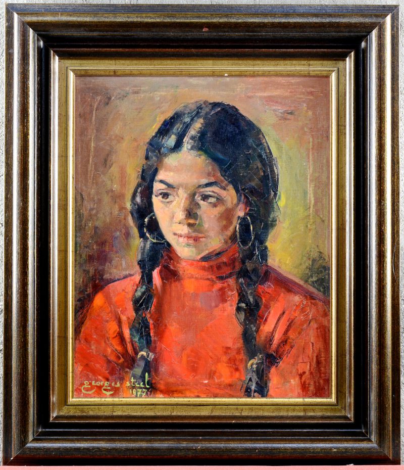 “Meisjesportret.” Olieverf op doek. Gesigneerd en gedateerd 1977.