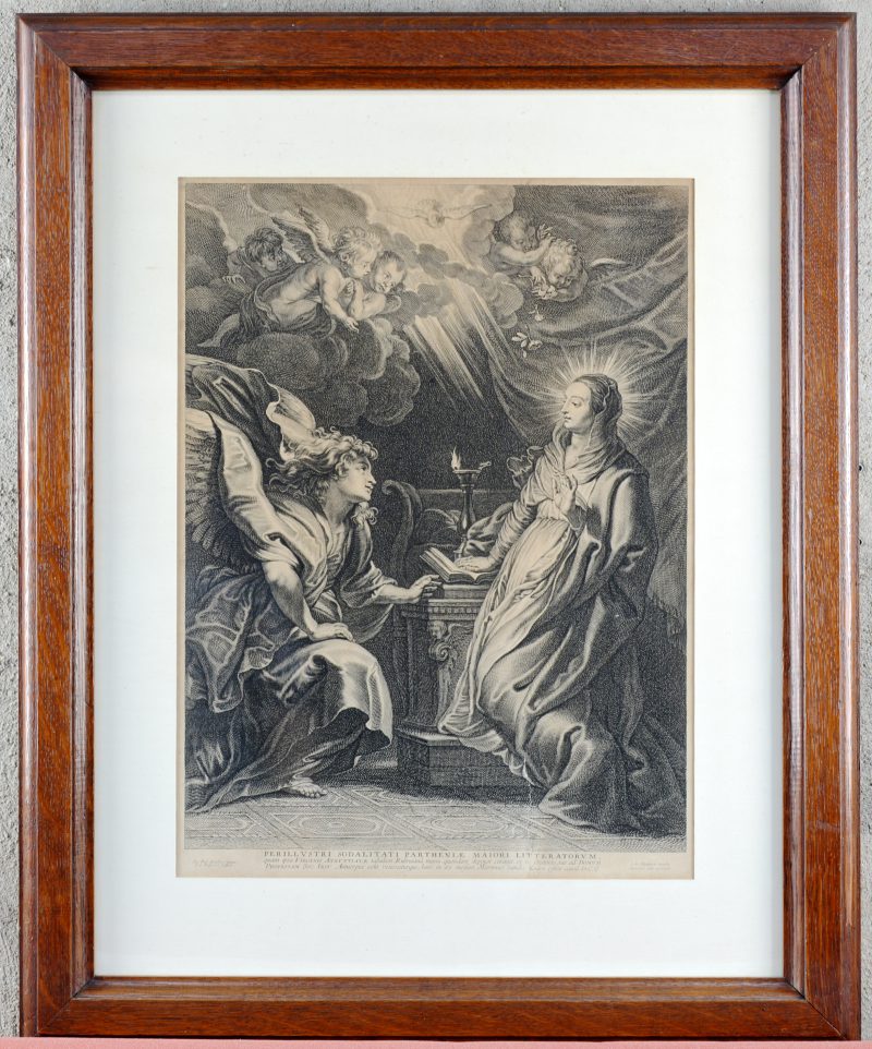 “De aankondiging aan de Maagd, die leest uit de Bijbel”. Een gravure door Schelte Bolswert naar een werk van Pieter Paul Rubens.
