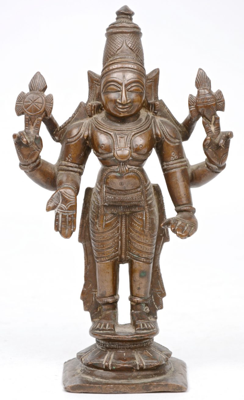 Een massief bronzen beeldje van Vishnu.