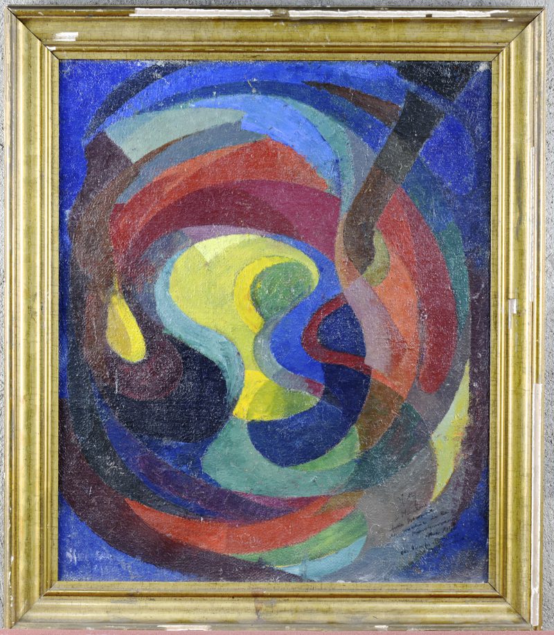 “Abstracte compositie”. Olieverf op doek. Gesigneerd en met opdracht, 1940.