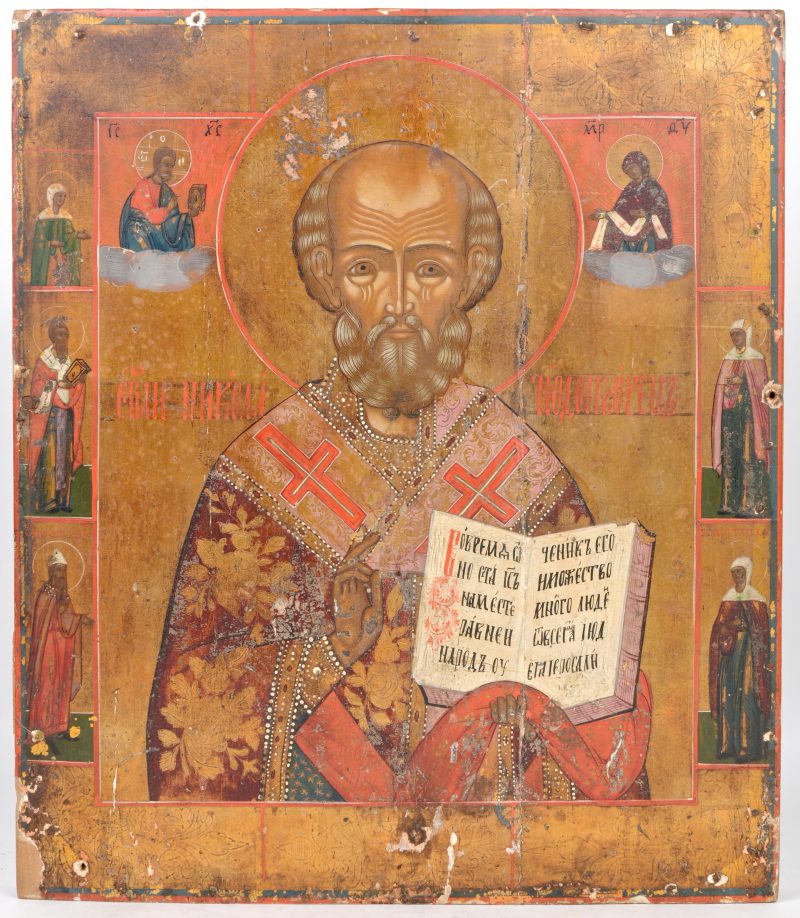 Russisch icoon met Sint-Nicolaas. XIXde eeuw.