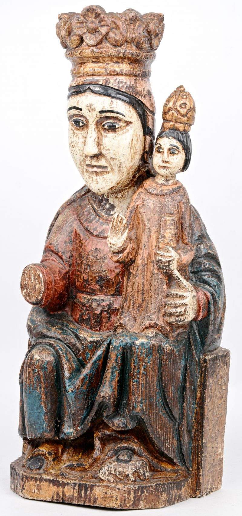 Een gepolychromeerde houten Madonna met kind. Mogelijk Filippijns, begin XIXe eeuw.