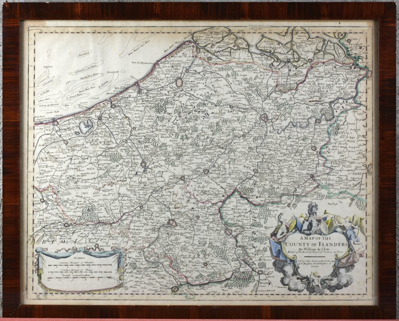 “A map of the county of Flanders by William de l’Isle.” Ingekleurde gravure.