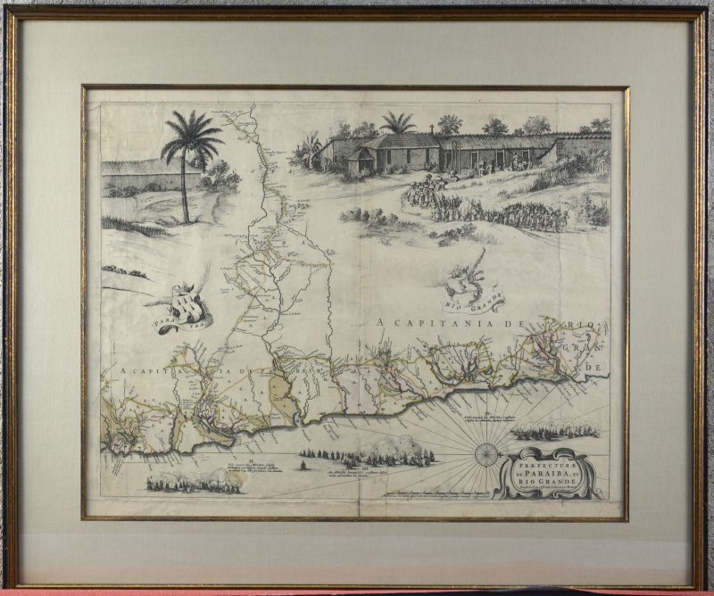 “Praefecturae de Paraiba et Rio Grande”. Een ingekaderde gravure, afkomstig uit een atlas.