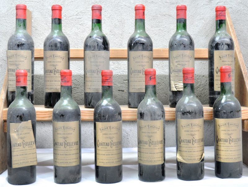 Ch. Bellevue A.C. St-Emilion Grand cru classé Sauter’s Wijnkelders Maastricht, Nederlands importeur   1967  aantal: 12 bt. ms - ts; enkele vuile en beschadigde etiketten.