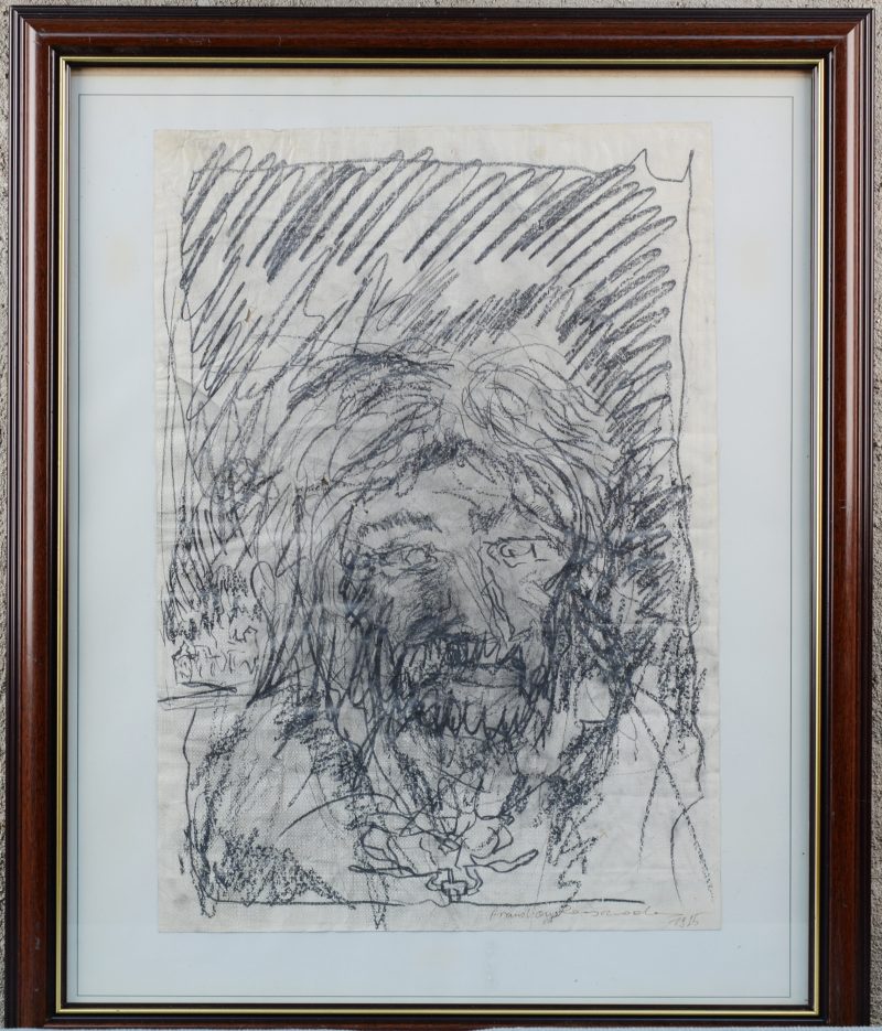 “Portret”. Houtskool op papier. Gesigneerd en gedateerd 1975.