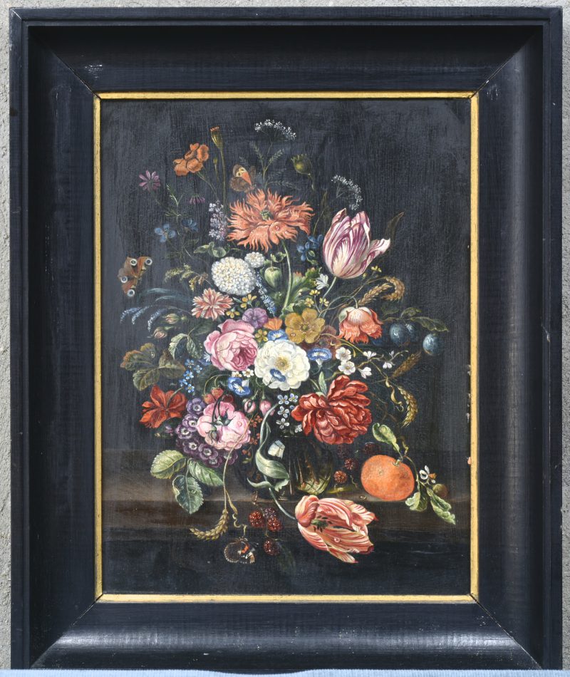 “Bloemenstilleven”. Olieverf op paneel. Naar de XVIIe eeuw.