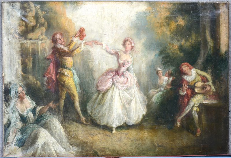 “Dansend koppel”. Olieverf op doek. Zonder signatuur. XIXe eeuw.