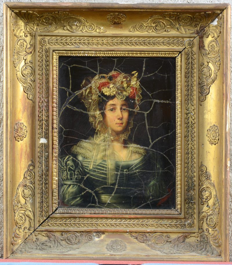 “Portret van een edele dame”. Olieverf op paneel. XIXe eeuw. Vernis te vervangen.