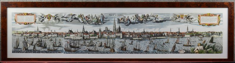 Een reproductie van het XVIIe eeuws zicht op de rede van Antwerpen van Vrients.