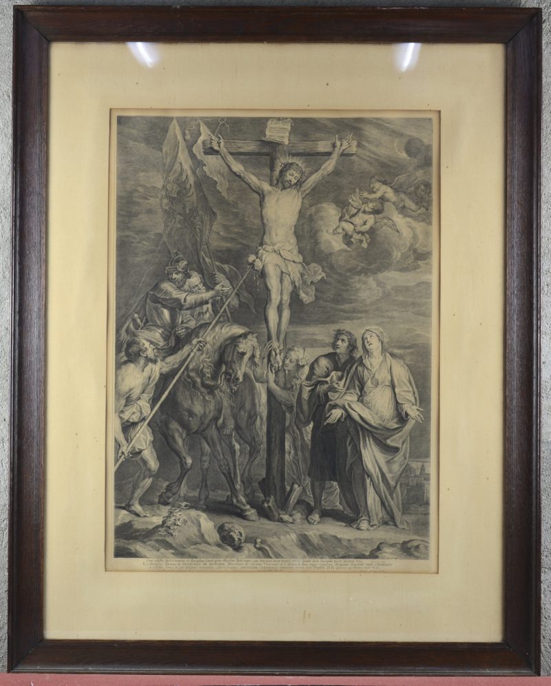 “Christus aan het kruis, Golgotha”. Gravure. A. Van Dyck pinxit, Simon Bolswert sculpsit, Martinus Van den Enden edit.
