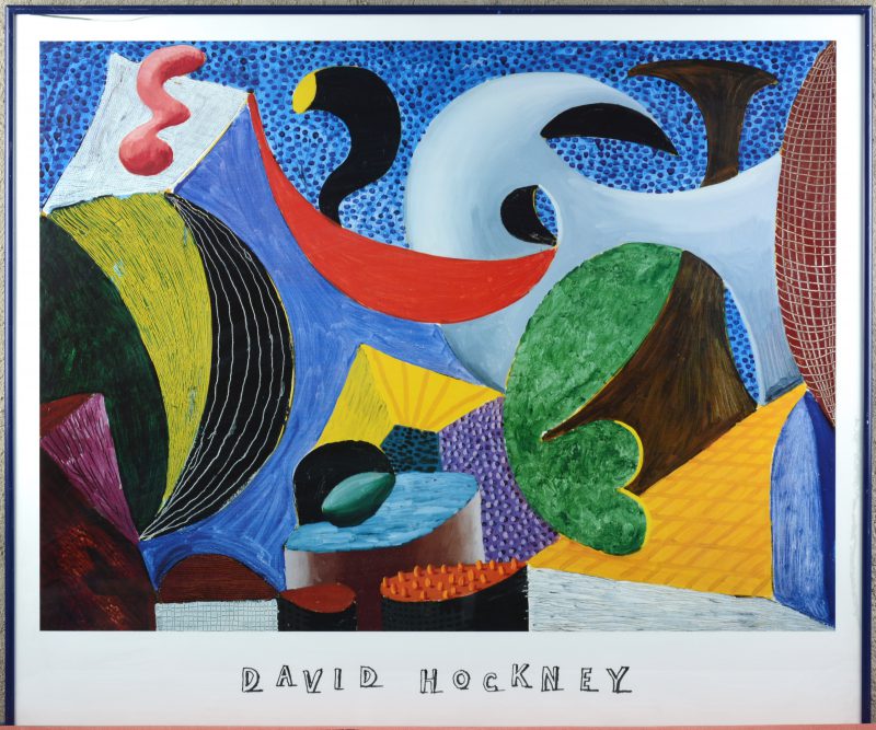 Een poster met een werk van David Hockney.
