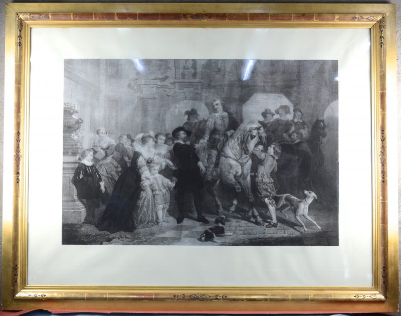 Van Dyck quitte Rubens pour se rendre en Italie”. Een grote lithografie van Cornillet naar een werk van Dekeyser.