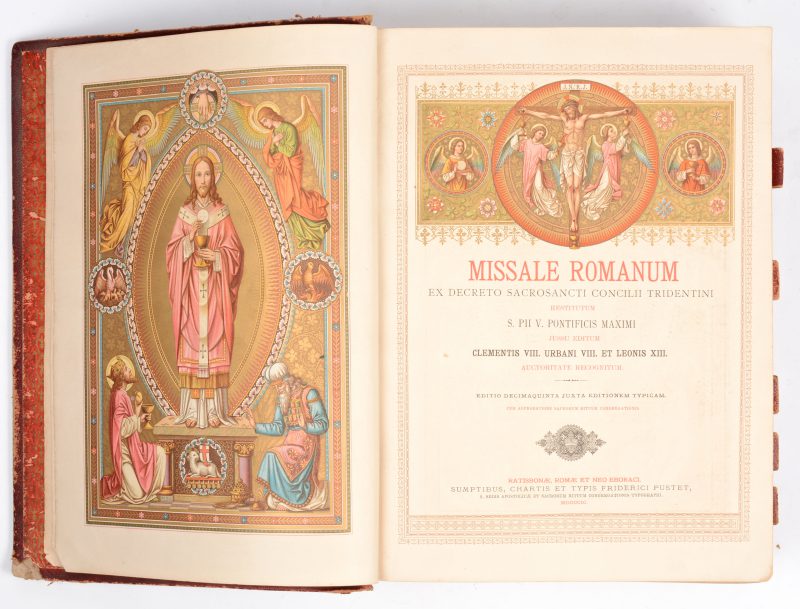 “Missale Romanum”. Een Romeinse missaal, uitgegeven in 1899. Met diverse religieuze illustraties.