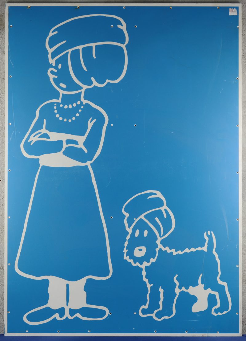 “Scène uit de Sigaren van de Farao”. Een zeefdruk op kunststof, gebruikt als reclamepaneel voor de tentoonstelling ‘Tout Hergé’ te Welkenraedt 1991.