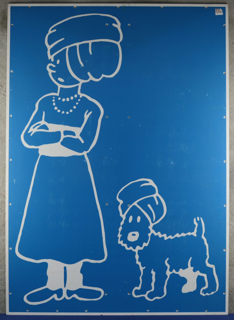 “Scène uit de Sigaren van de Farao”. Een zeefdruk op kunststof, gebruikt als reclamepaneel voor de tentoonstelling ‘Tout Hergé’ te Welkenraedt 1991.