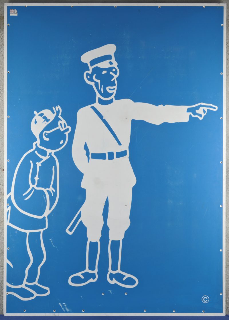 “Scène uit de Blauwe Lotus”. Een zeefdruk op kunststof, gebruikt als reclamepaneel voor de tentoonstelling ‘Tout Hergé’ te Welkenraedt 1991.