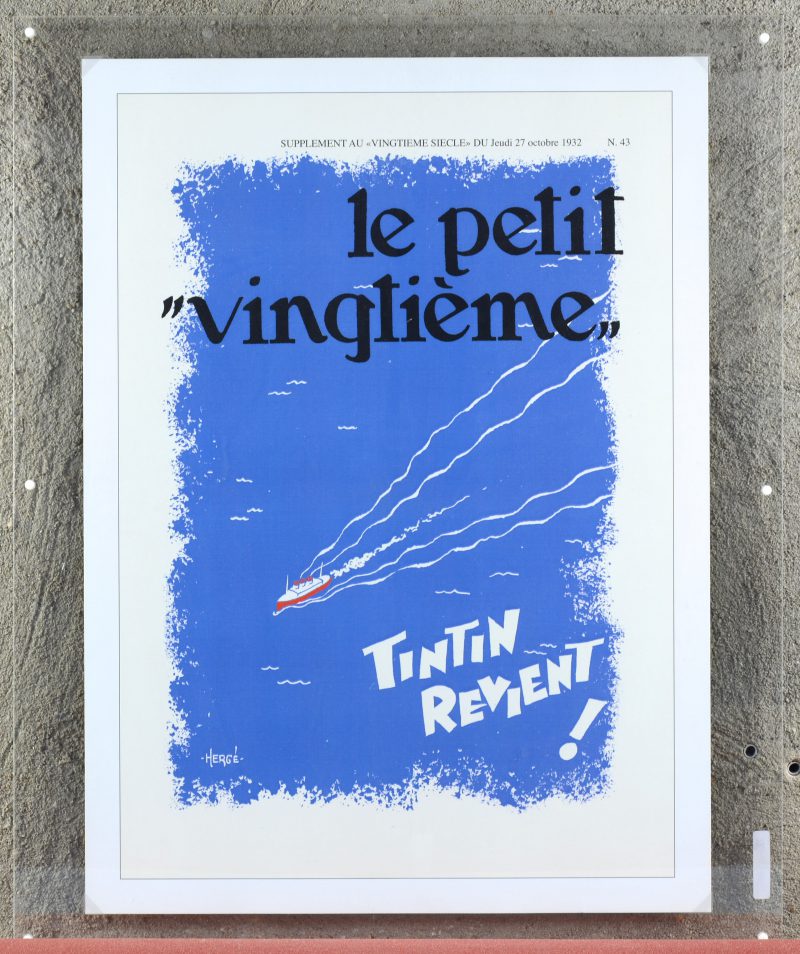 Een zeefdruk met afbeelding van een cover van “Le Petit Vingtième”. Uitgegeven als decoratie voor “Le Petit Vingtième” (eetcafé Hergémuseum) te Louvain-La-Neuve, maar niet opghangen wegens plaatsgebrek.