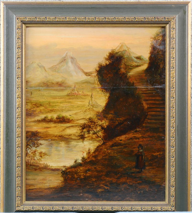 Een fragment van een romantisch landschap. Olieverf op paneel. XIXe eeuw.