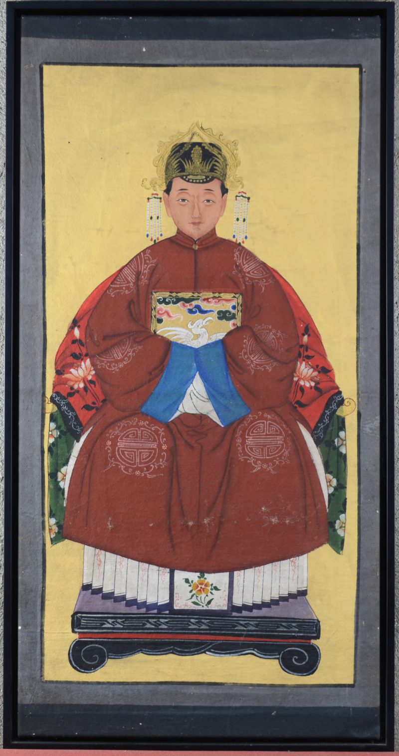 “Portret van een adellijke dame”. Een Chinese gouacheschildering op zijde.
