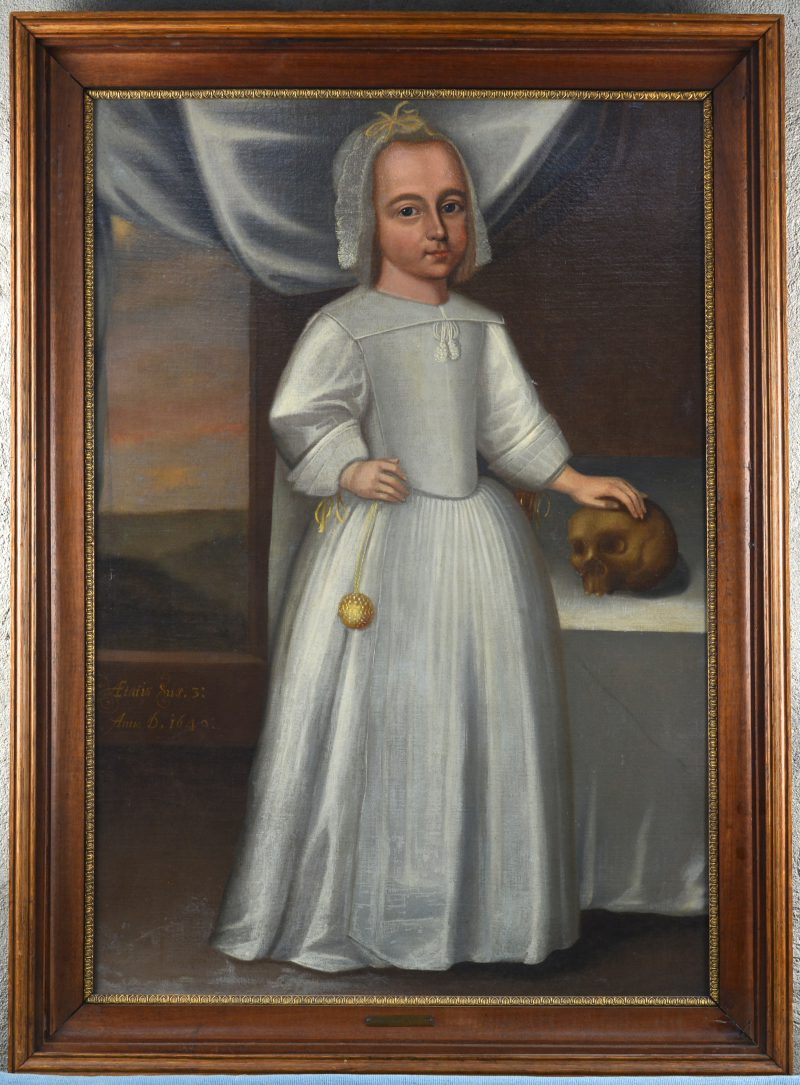 “Kinderportret met vanitas”. Olieverf op doek. Draagt een handtekening: Geerink-Cuup. Datum: Anno 1649.