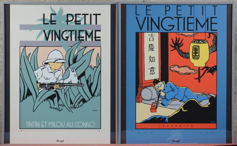 “Le Petit Vingtième” - “Tintin au Congo” & “Le Lotus Bleu”. Twee affiches, uitgegeven door ‘Productions Collection Archives Secrètes’.