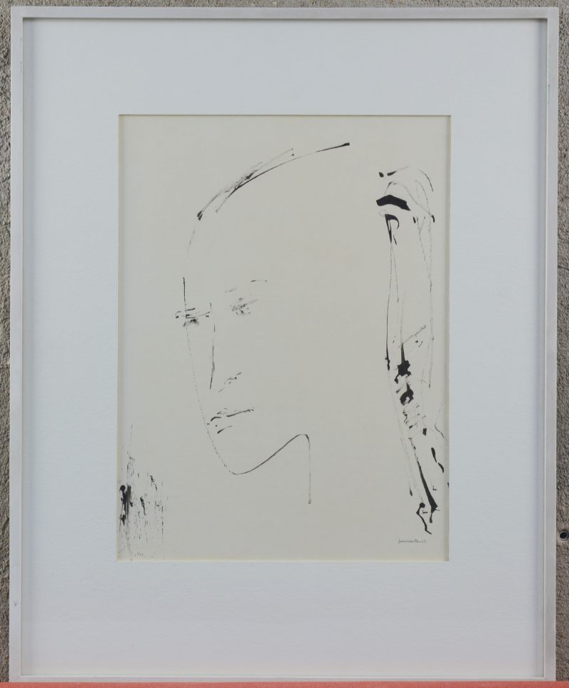 “Portret”. Een inkttekening op papier. Gesigneerd en gedateerd ‘62.