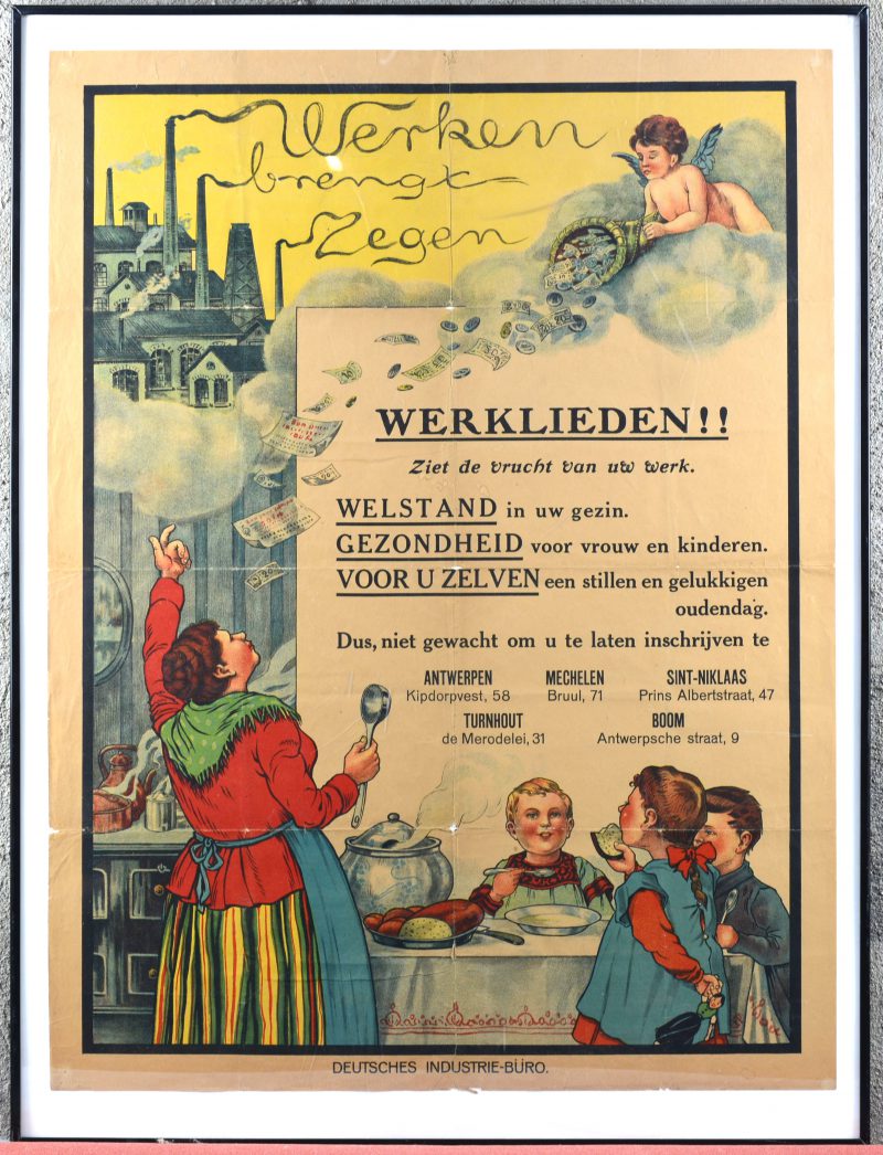 Een originele affiche uit de Eerste Wereldoorlog met betrekking tot bewerkstelling in Duitsland.