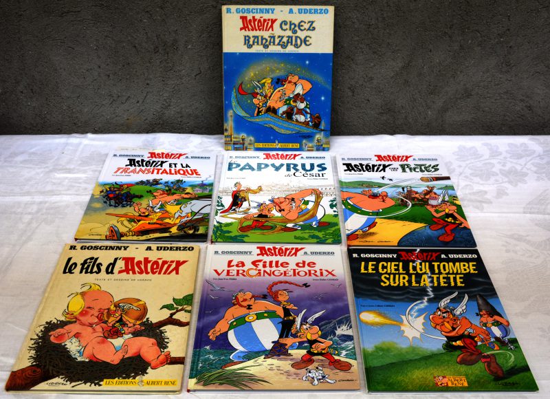 Zeven Franstalige strips van Asterix:- Le Papyrus de César- Asterix et la Transitalique- La fille de Vercingétorix- Asterix chez les Pictes- Le ciel lui tombe sur la tête- Le fils d’Asterix- Asterix chez Rahazade