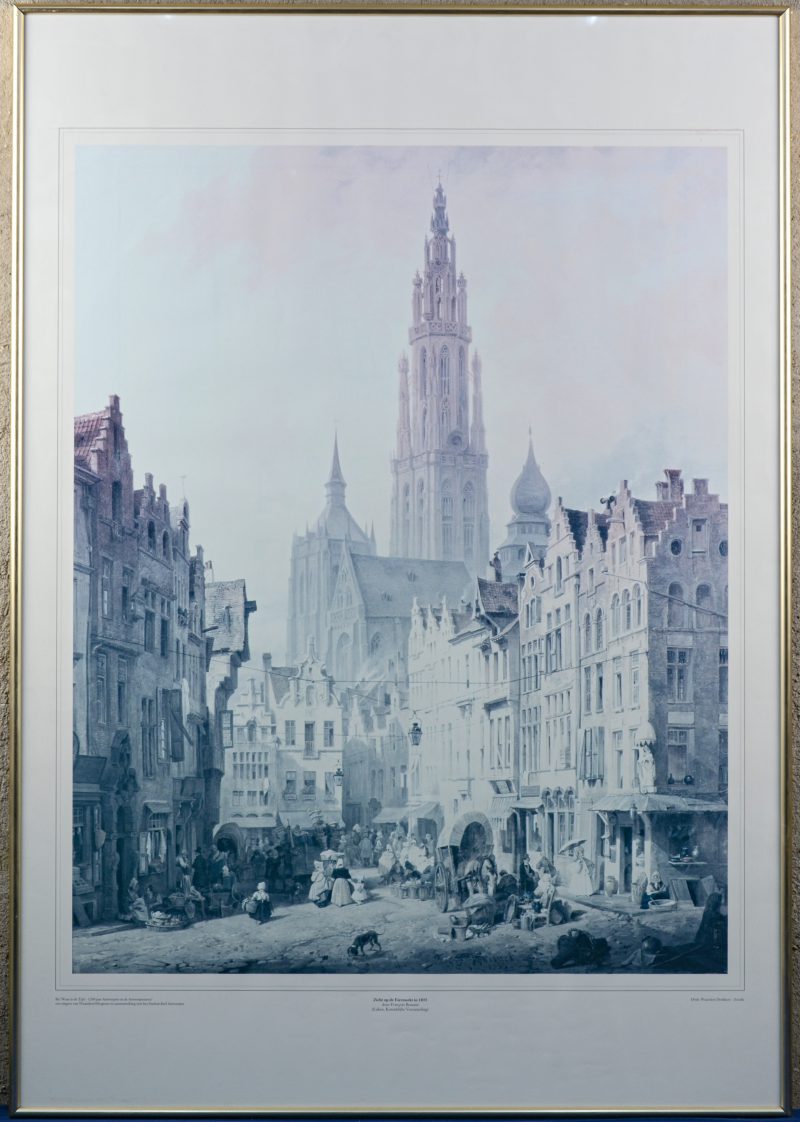 “Zicht op de Eiermarkt in 1835”. Een poster, uitgegeven door Waanders in samenwerking met het Antwerps stadsarchief.
