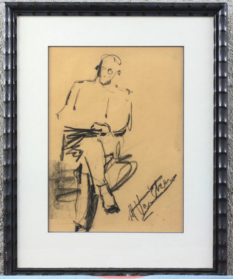 “Portret van Herman Grieken”. Houtskool op papier. Gesigneerd.
