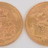 Twee 22 karaats geel gouden munten. King George V. Gold Sovereign 1914 en 1918.
