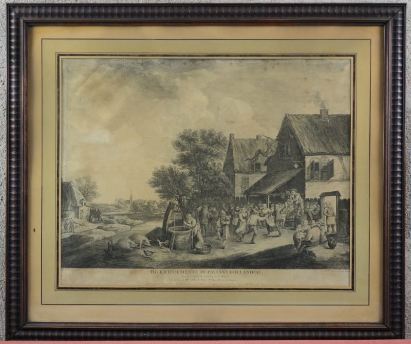 “Divertissements de Paysans Hollandois”. Een gravure naar een werk van David Teniers.