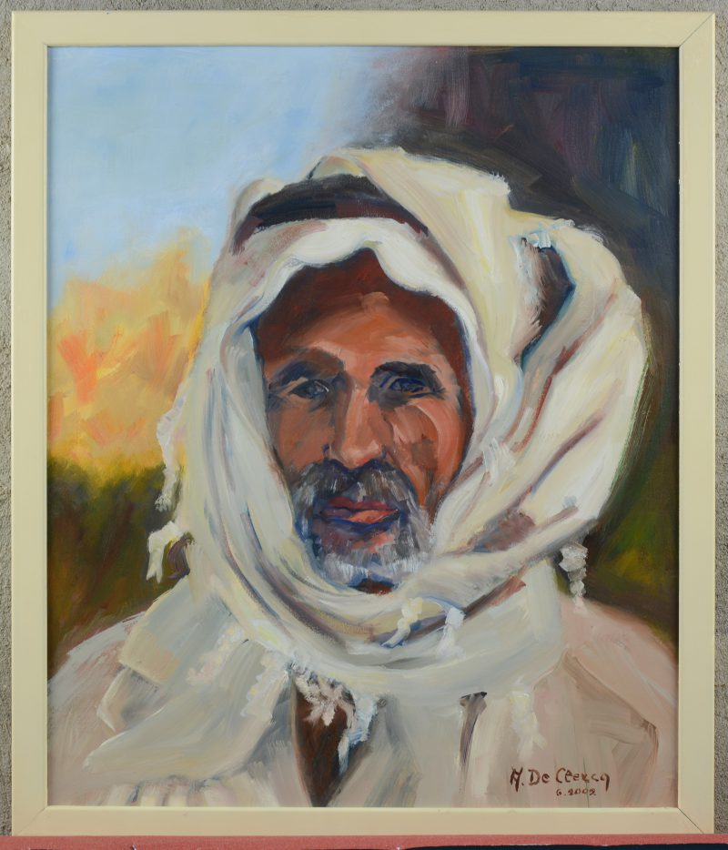 “Portret van een Arabier”. Olieverf op board. Gesigneerd en gedateerd 2002.
