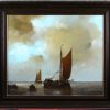 Drie schilderijen met vissersboten op zee. Doek. Dragen een handtekening: Frans Van Der Heide. Eén zonder lijst. 60 x 80 en 50 x 60 cm.